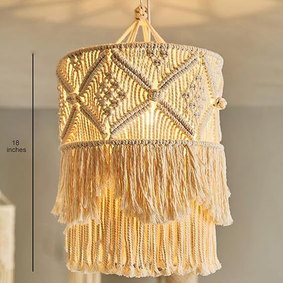 Cotton Macrame Hanging Lamp For Home - Leechoo